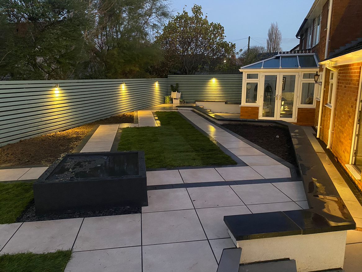 modern garden design and landscaping with paving